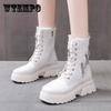 Women Winter Shoes Ankle Boots Leather Warm Plush Snow Boots Female Shoes Woman Chunky Platform Booties White Black