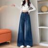 Women's High-Waisted Dark Blue Wide-Leg Jeans for Spring-Summer 2025