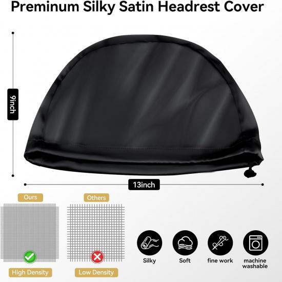 Headrest Covers For Cars Satin Universal Car Headrest Covers 2Pcs For Hair Protection Adjustable And Reusable Anti-Dirty Flexible Hear Rest Cover For