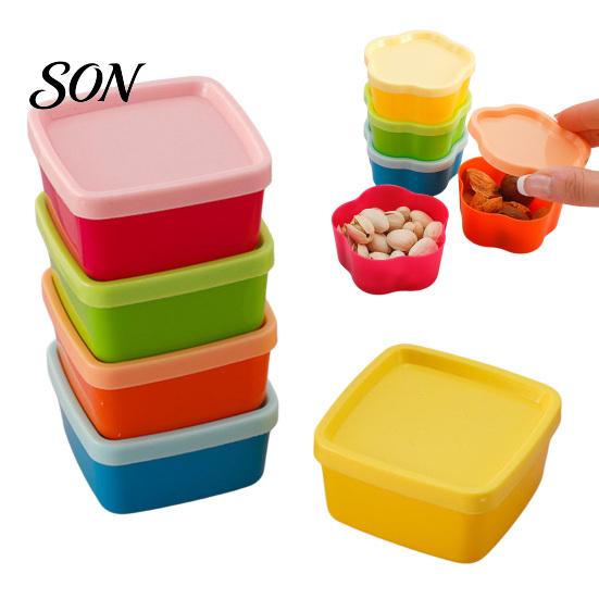 Cute Macaron Colored Boxes 5Pcs Mini Storage Box with Lids, Stackable Plastic Containers, Reusable Containers Heart/Square/Flower Shape Food Organizer