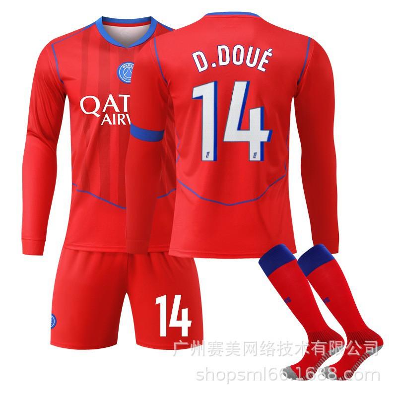 25-26 Paris Erke No. 14 Doué Long-sleeved Jersey Football Clothes Children's Wear Set 10 Dembele 2 Hakimi