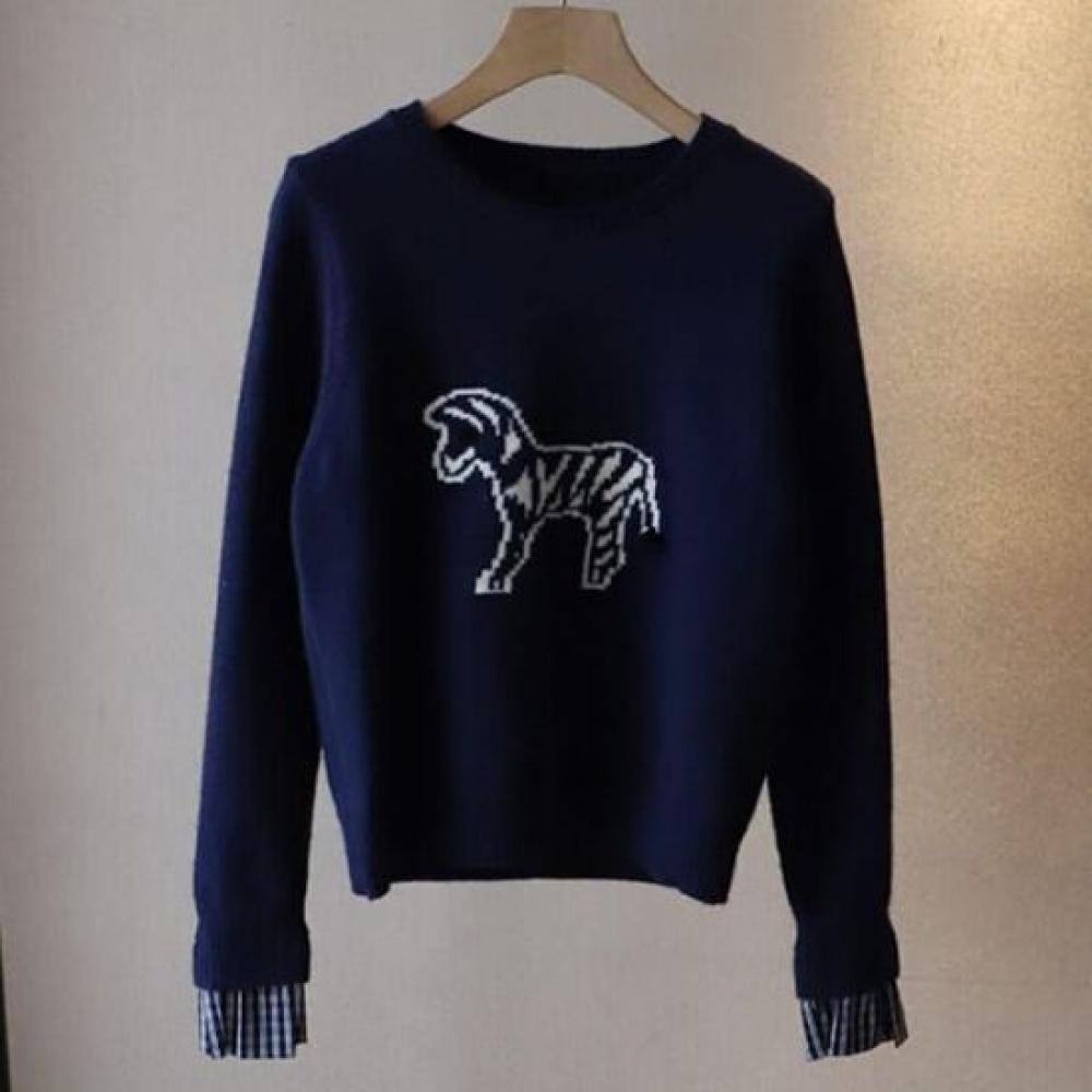 Navava Women Zebra Round Neck Long Sleeve KniT T shirT Nk2650
