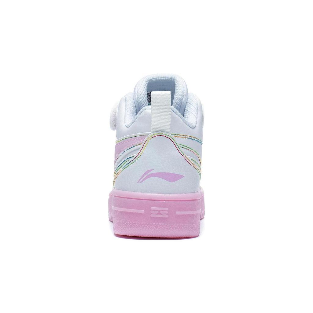 Li Ning Sports Lifestyle Series 937 Mid Slip Non-Slip Durable High Top Kids Skate Shoes Kids Skate Shoes White Pink YKCT018-2