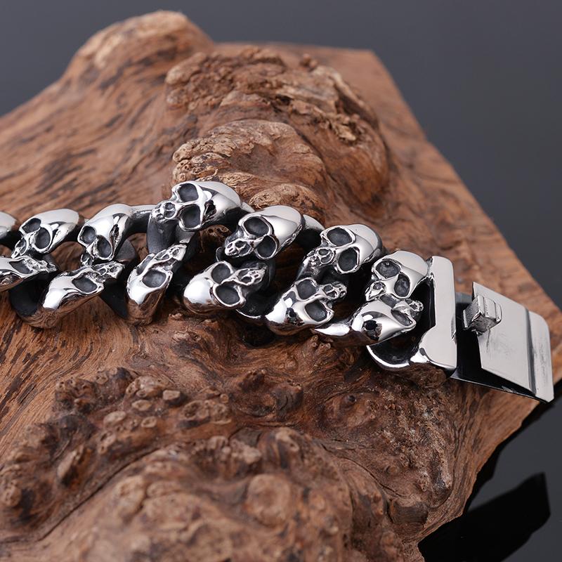 Мужские браслеты в готическом стиле с черепом, 19 мм, из нержавеющей стали, браслет-цепочка с призраком для мужчин, ювелирные изделия в виде скелета, новинка для мужественных запястий