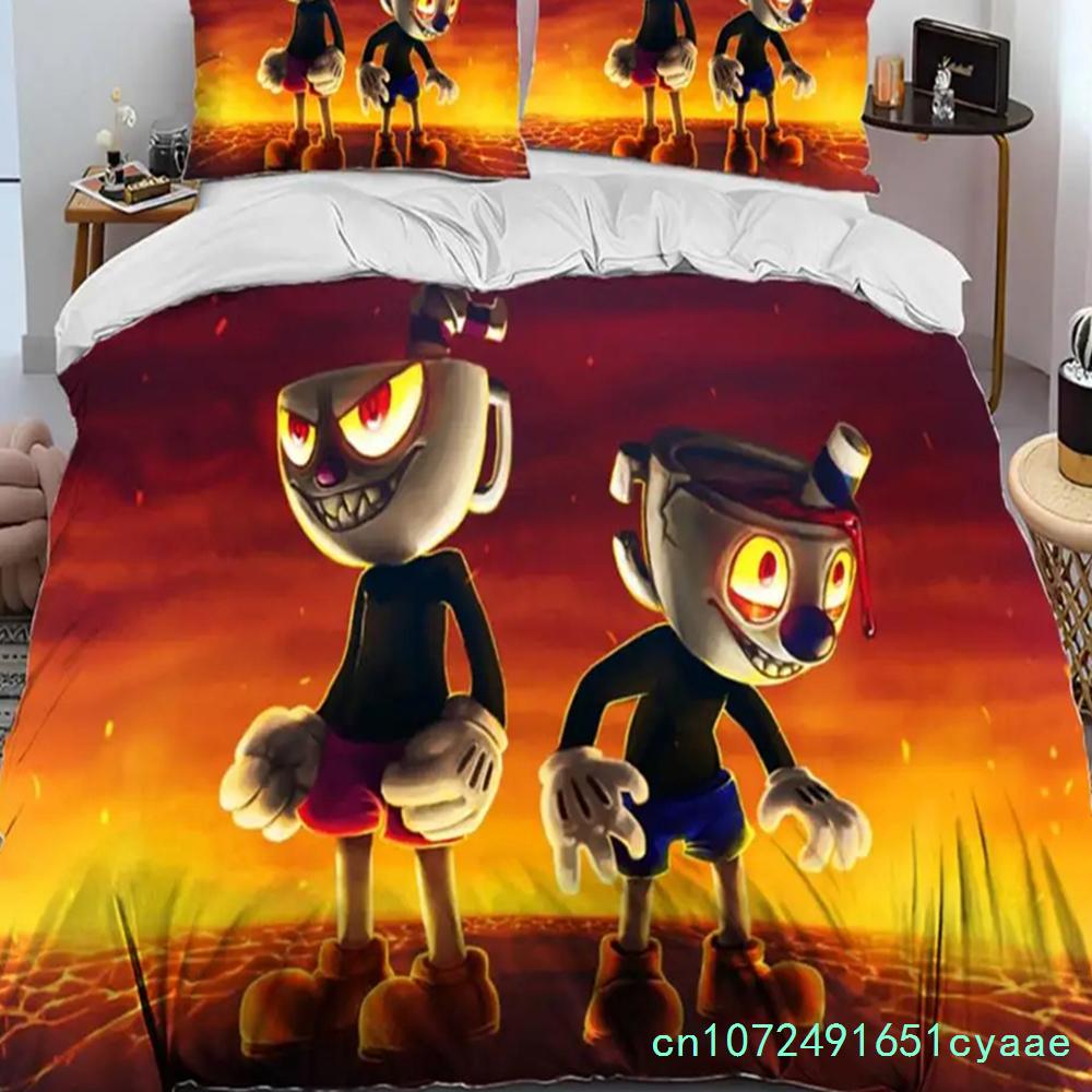 Комплект постельного белья с изображением мультфильма «Cuphead And Mugman» для мальчиков и девочек, двуспальный пододеяльник, наволочка, детская кровать, для взрослых, домашний текстиль