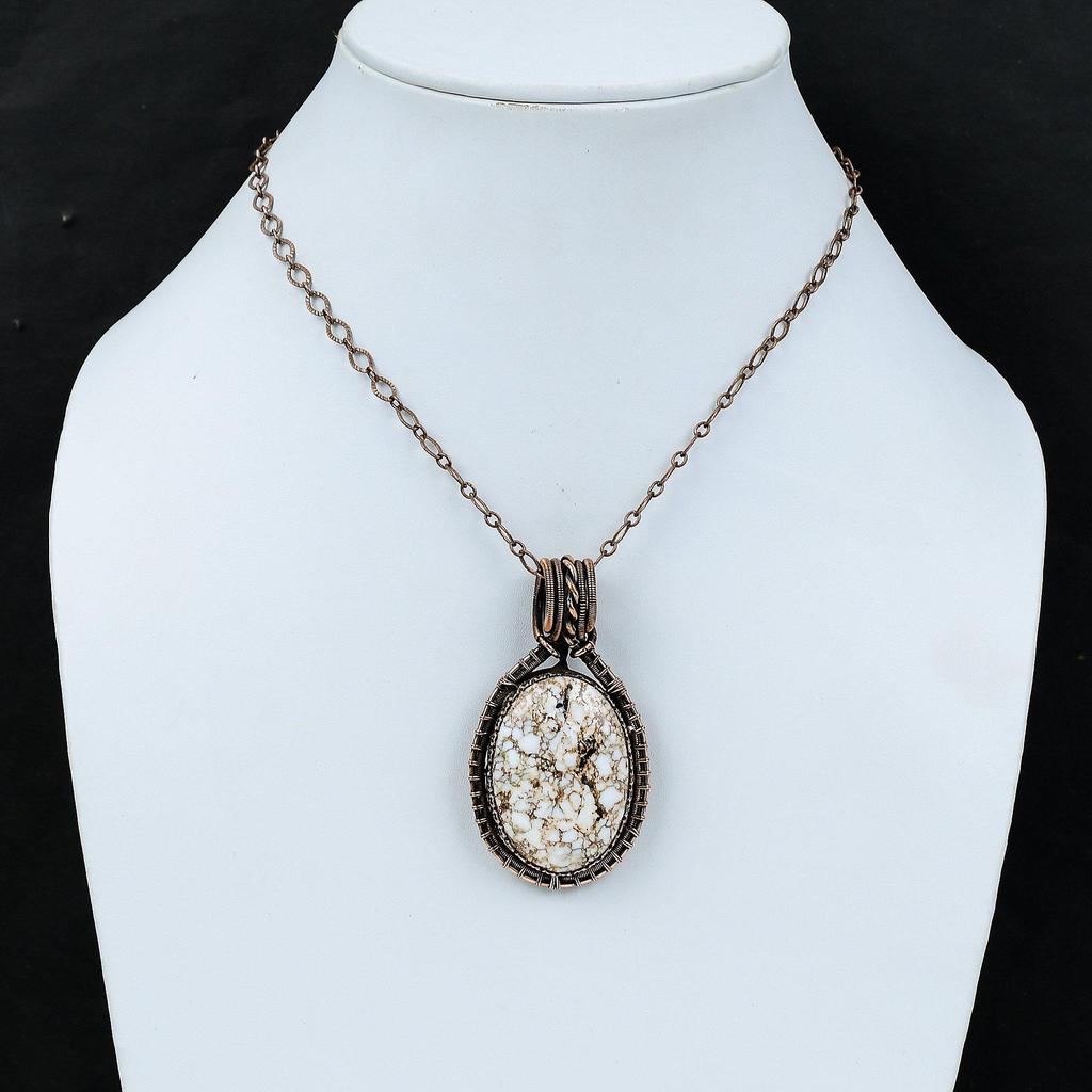 Wild Horse Magnesite Pendant Copper Wire Wrapped Pendant Handmade Wire Wrap Jewelry Top Quality Gemstone Pendant Copper Jewelry Gift For Him