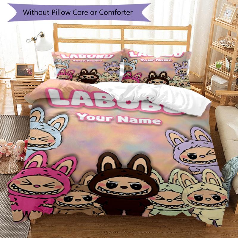 Labubu Party Custom Name Text Print 1Pc Bedding Set Duvet Cover With Two Pillowcases Soft Bed Linen For Household Bedroom