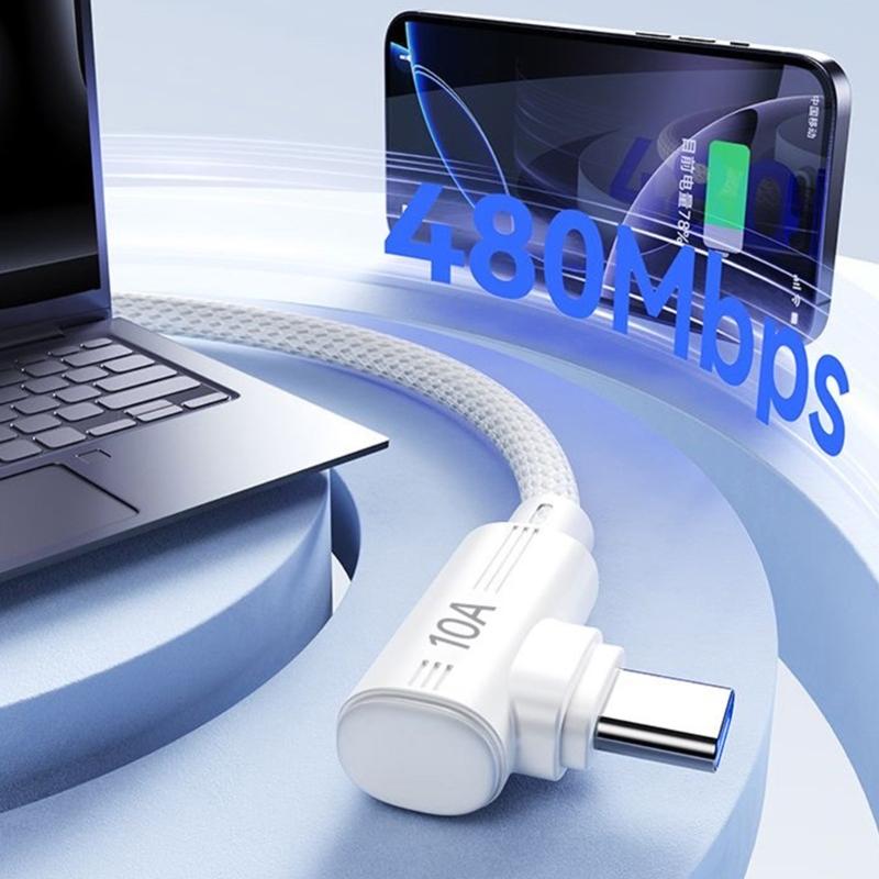 Плетеный кабель для быстрой зарядки 10A, Г-образный кабель USB C, Шнур для передачи данных, Подходит для игр и быстрой зарядки