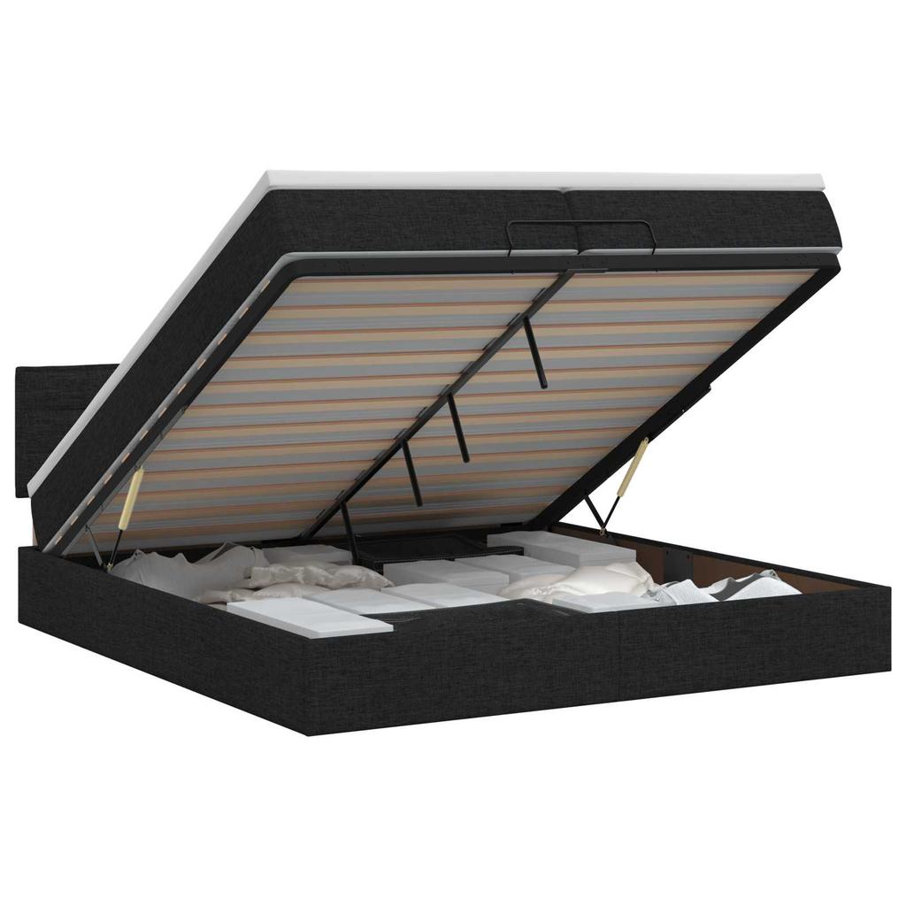 Ottoman Bed with Mattress Black 200 x 200 cm Fabric