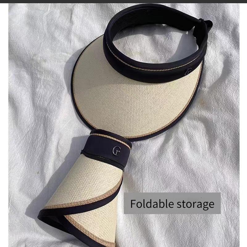 Foldable Sunscreen Hat, Black Glue Empty Top Hat, Straw Woven Sunshade Fashionable Hat