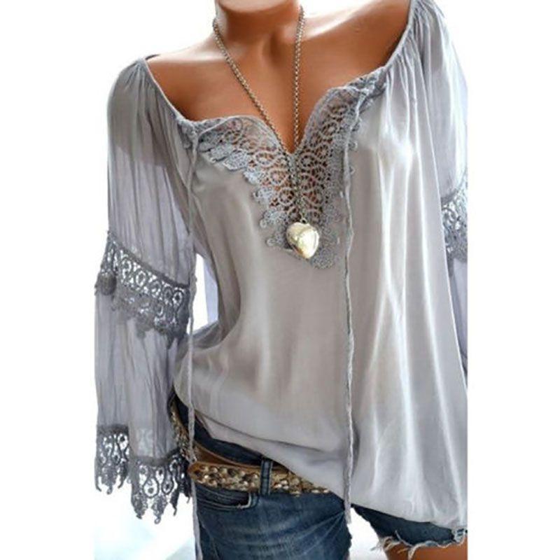 Women Sexy V Neck Long Sleeve Lace Up Shirt Versatile Loose T Shirt Great For Layering And Outings