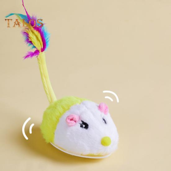 Электрическая мышь, игрушка для кошек, USB-перезаряжаемая интерактивная игрушка для котят с перьевым хвостом, автоматическая движущаяся плюшевая мышь для домашних кошек