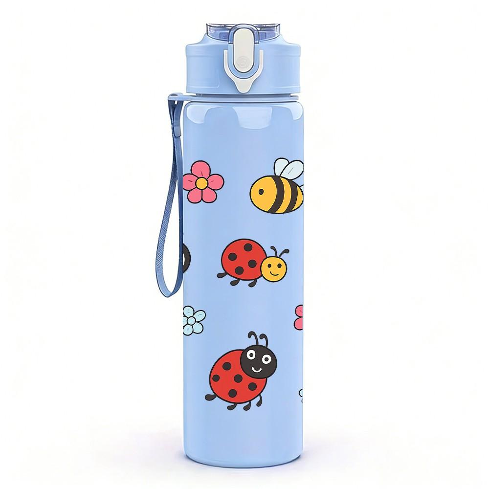 1PC Bug Insect Seamless Pattern 750ml Color Plastic Sports Water Bottle Leakproof Flip Straw Lid Suitable for Sports Office Home Use