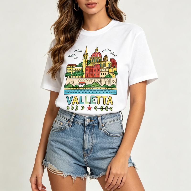 Valletta Skyline Graphic TShirt for Unisex Unisex Malta Travel Souvenir Tee