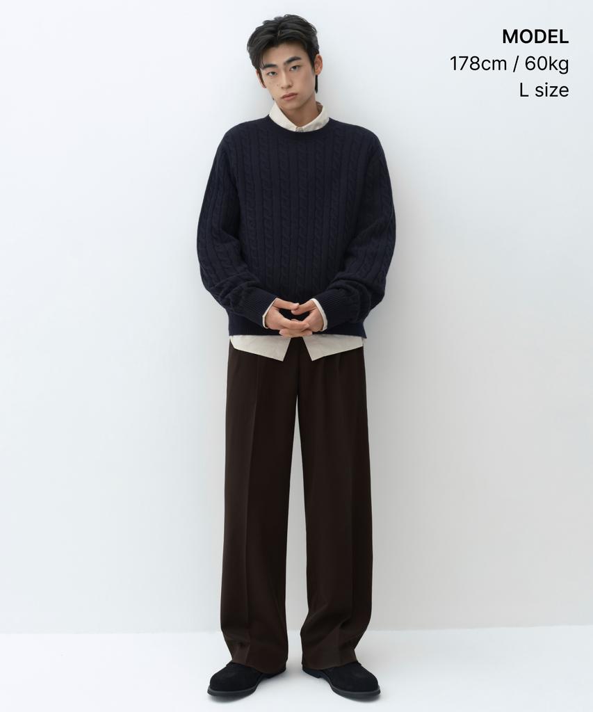 MUSINSA STANDARD [Victoria Wool] Cable Crew Neck Knit [Navy]