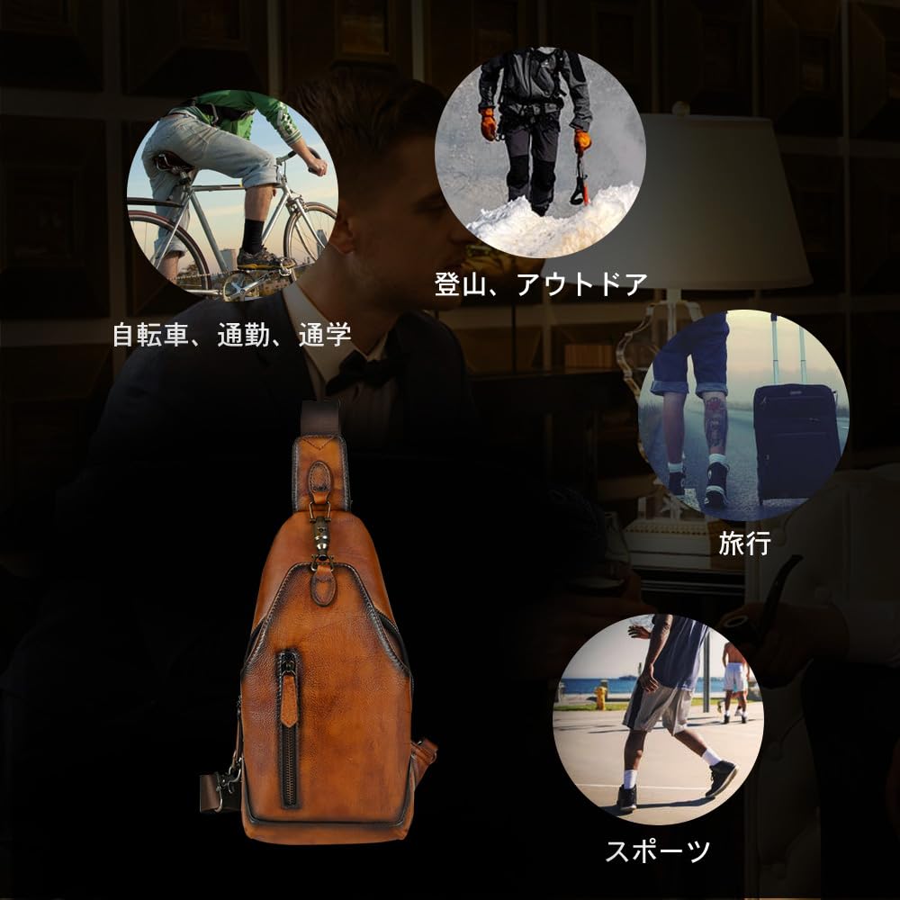 Whatna Винтажная сумка через плечо из натуральной кожи рыжего цвета, мужская сумка-слинг, нагрудная сумка, сумка кросс-боди, натуральная толстая кожа, подарок для мужчин,