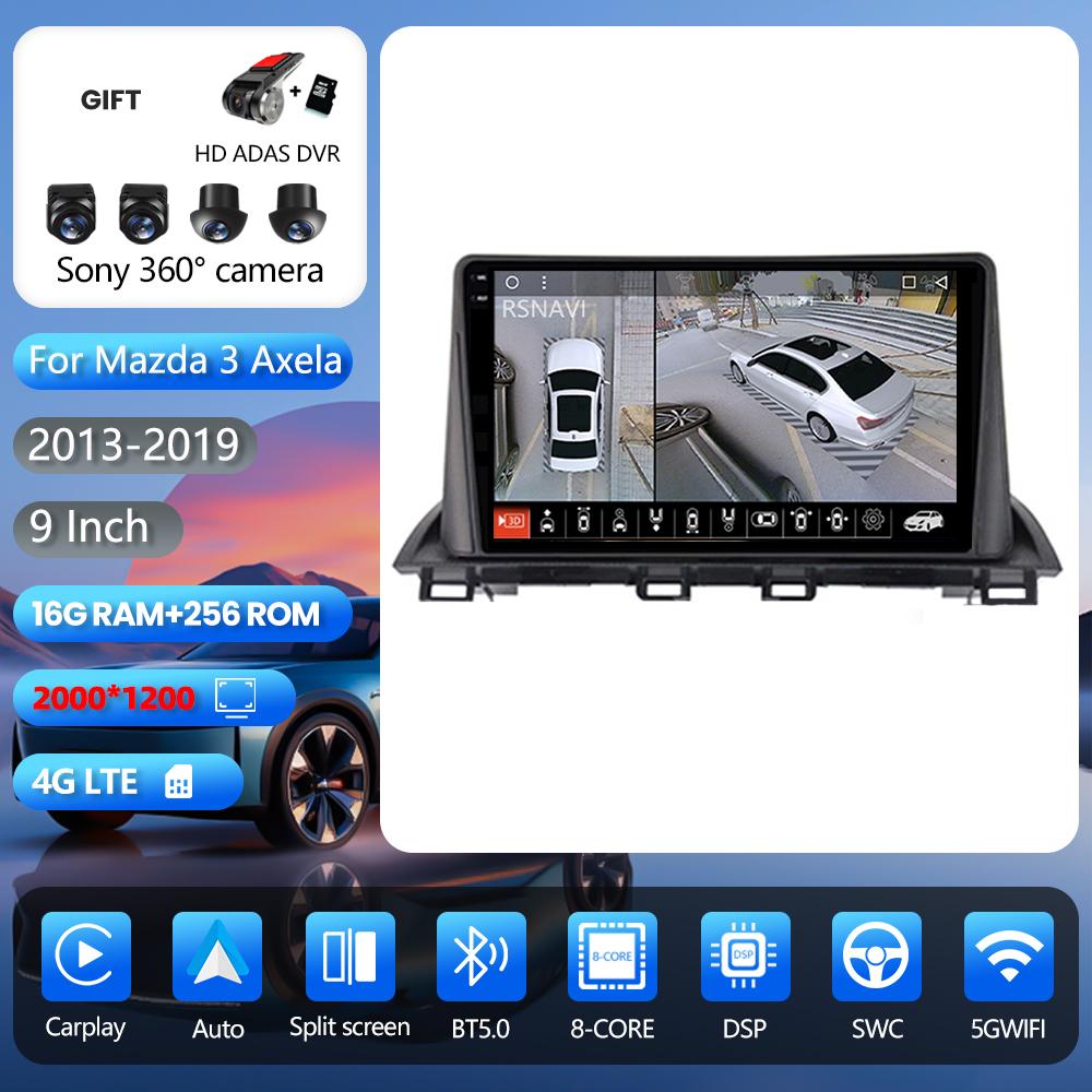 Android 16 Plug and Play pour Mazda 3 Axela 2014 - 2019 Carplay Auto Écran 2K Autoradio Lecteur Multimédia DVD BT vidéo DSP