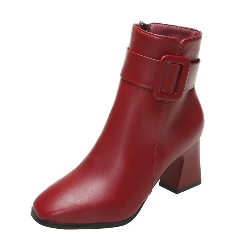 Белые ботильоны для женщин, толстый высокий каблук, круглый носок, элегантные короткие ботильоны, женские туфли-лодочки с пряжкой, Botas Femininas