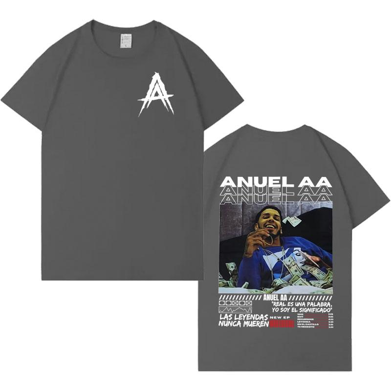 Рэпер Anuel AA Real Hasta La Muerte 2025 Двусторонний принт Харадзюку Футболки Мужские Женские Модная Футболка Свободная Уютные Футболки