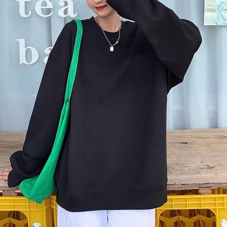 Осенне-зимний круглый вырез большого размера свободный женский парный свитер с длинным рукавом с подкладкой