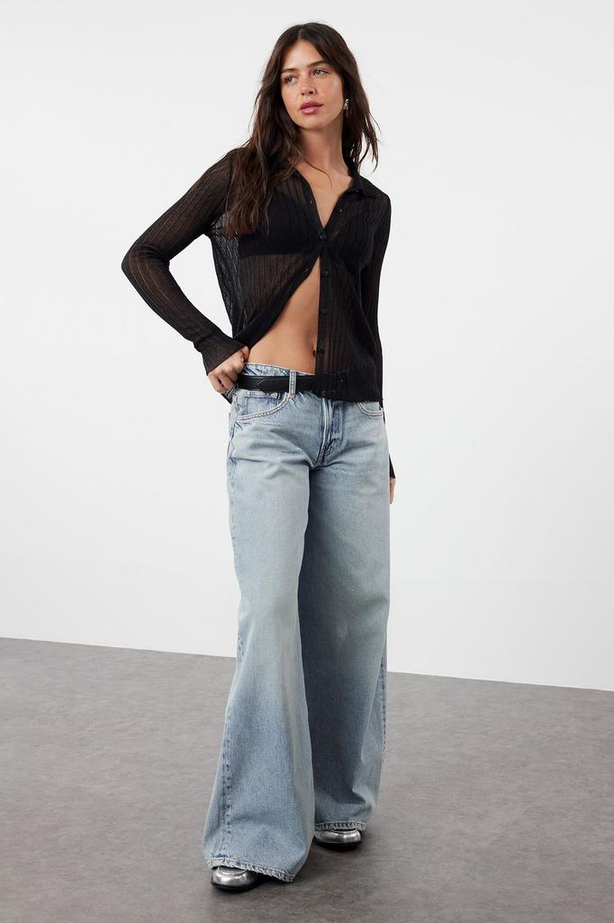 Женский модный стильный кардиган, черный пряжа премиум-класса, специальная пряжа, прозрачный трикотаж, кардиган