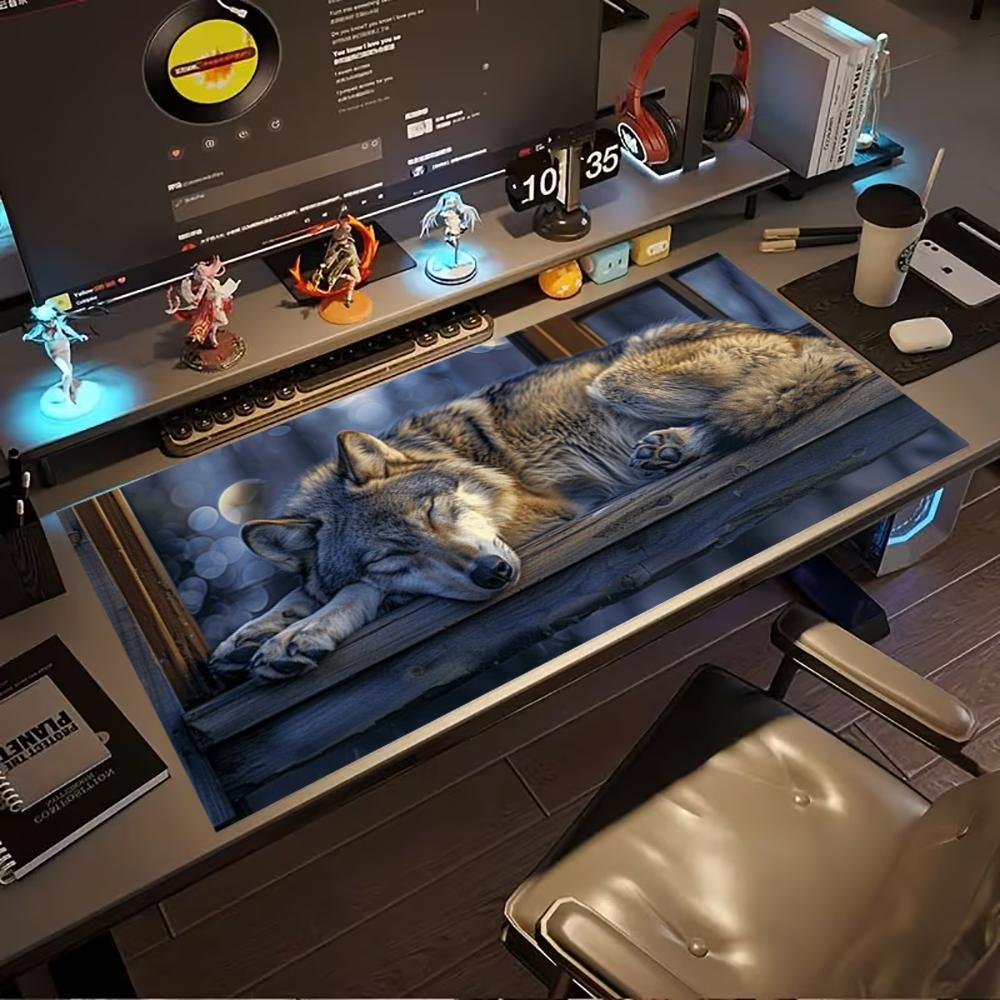 Wild Wolf Animal Extended Desk Mat Non Slip Rubber Stitched Edge Large Mousepad For Laptop Pc Office Desktop Gaming Zone