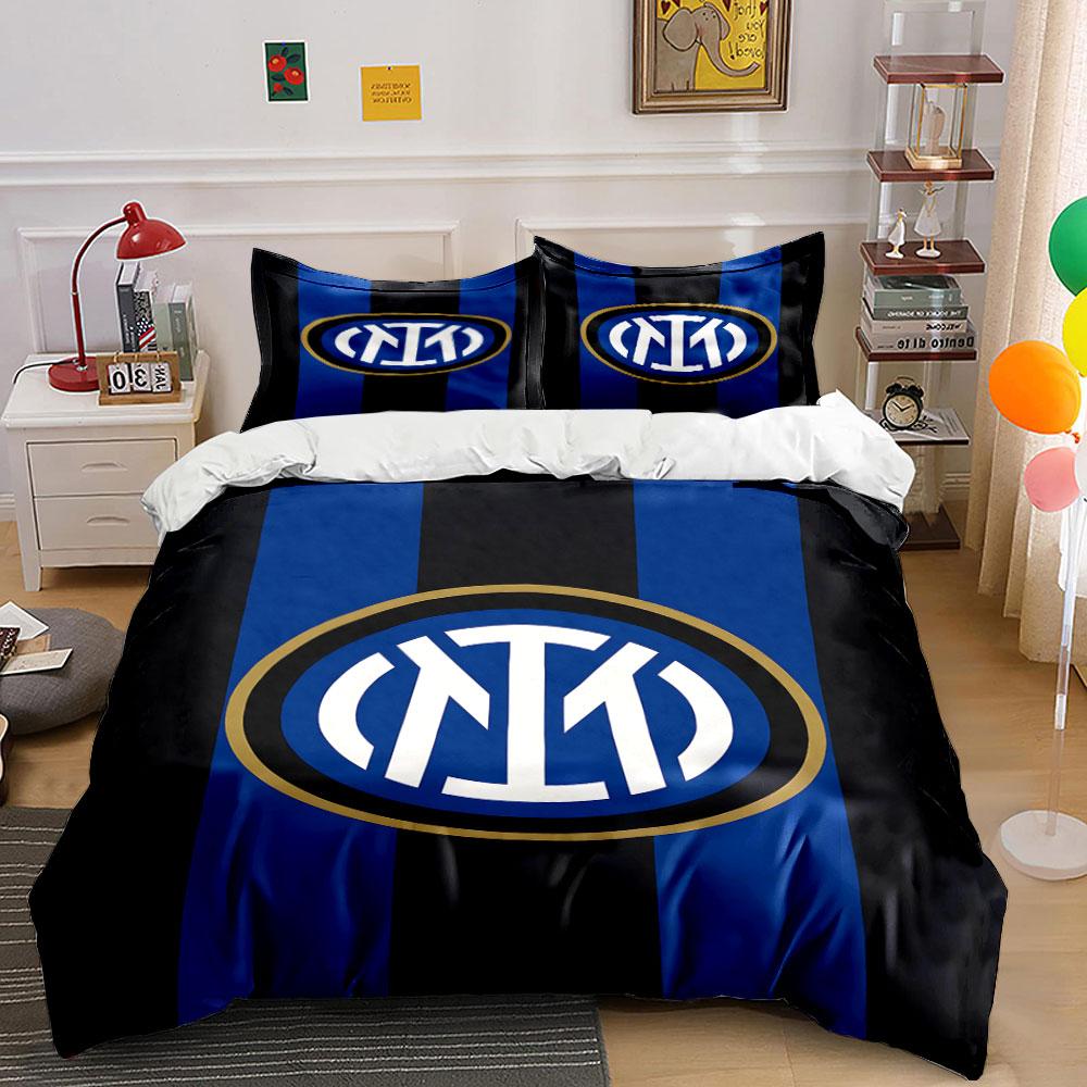 Blue-black stripes, Inter logo. Bedding sets Duvet cover sets Duvet covers Pillowcases(1*Duvet Cover 2*Pillowcases without duvet insert)