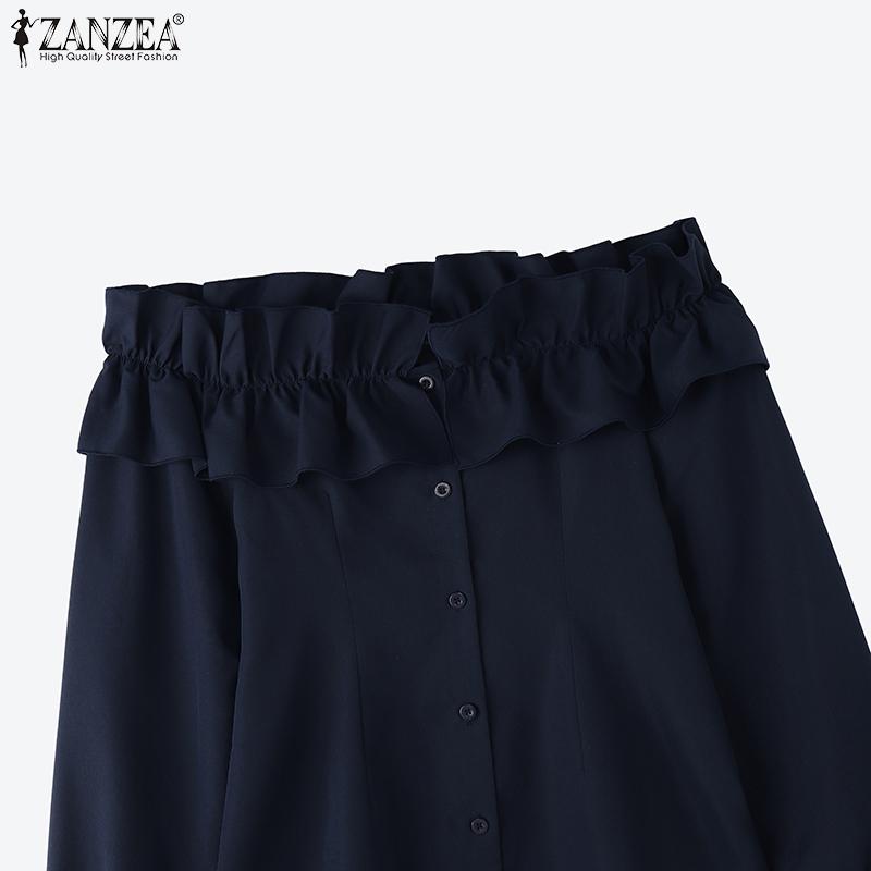 ZANZEA Women Casual Off Shoulder Long Sleeve Plain Blouse
