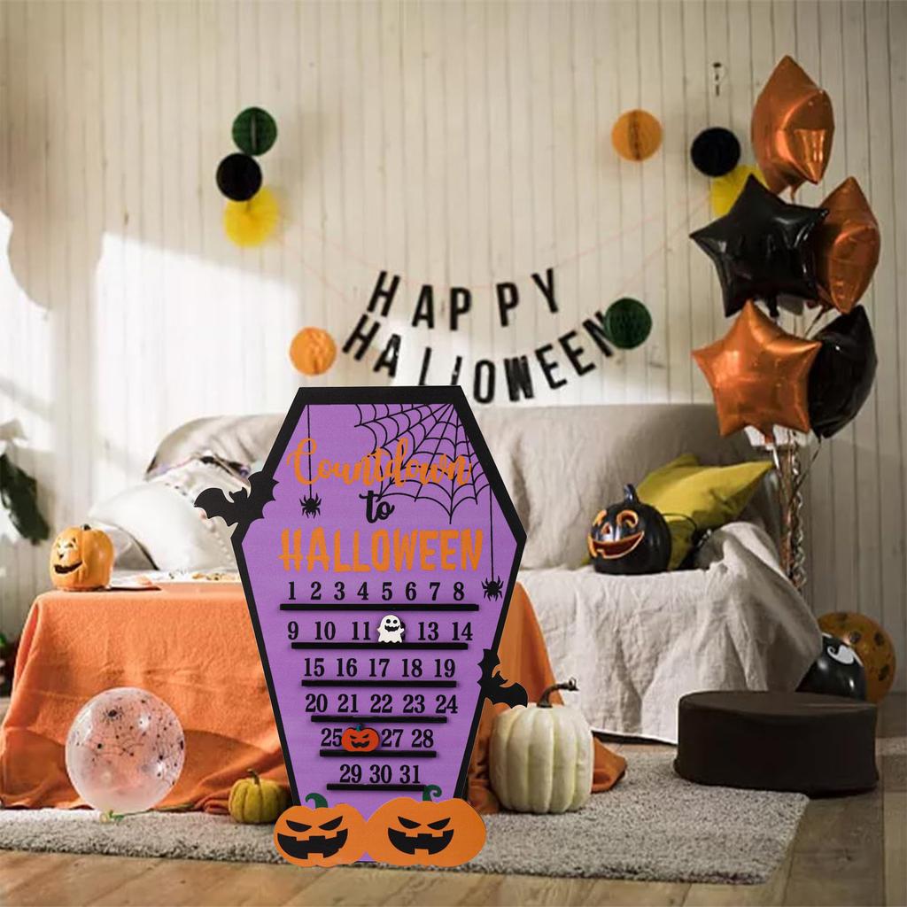 Wooden Halloween Countdown Calendar Pumpkin Bat Ghost Design Durable Orange Black Color For Home Decor Party Supplies Kids Gift