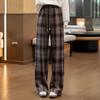 Women's Wide-Leg Plaid Drawstring Casual Pants