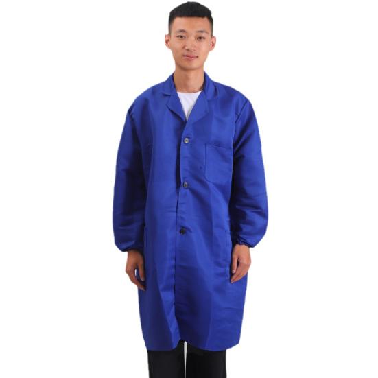 Женское и мужское рабочее пальто с лацканами, длинными рукавами, эластичными манжетами, однотонная моющаяся рабочая куртка с карманом, однобортная верхняя одежда средней длины