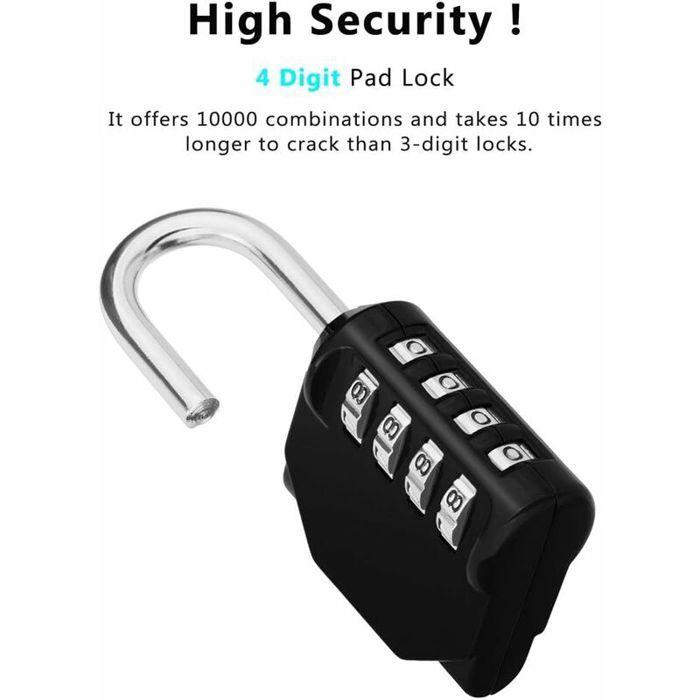 Combination Padlock - YYV - 4 Digits - Black - Weatherproof - Ideal for Lockers