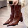 Модные зимние женские ботильоны, новые модные женские ботинки челси с заостренным носком и боковыми молниями, элегантные однотонные короткие ботинки на высоком каблуке