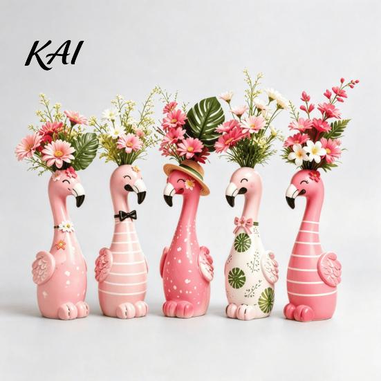 Durable Resin Sculpture Vase Cute Flamingo Decorative Vase, Pink Flower Holder Figurine, Small Tabletop Statue Decor Ornament for Dried Artificial