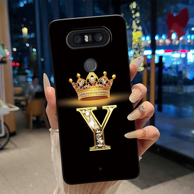 Чехол для телефона для LG Q8 Мягкий силикон Черный чехол Роскошная блестящая корона Красивый буква от А до Я Парный чехол