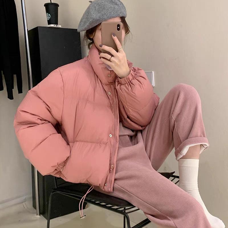 Зимняя короткая хлопковая куртка женская большого размера модная темпераментная воротник однотонная куртка