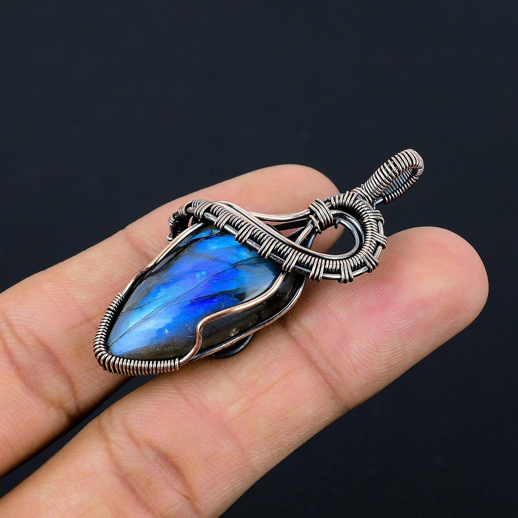 Labradorite Pendant, Handmade Gemstone 999 Copper Wire Wrapped Pendant Antique Jewelry, For Gift Silver Jewelry