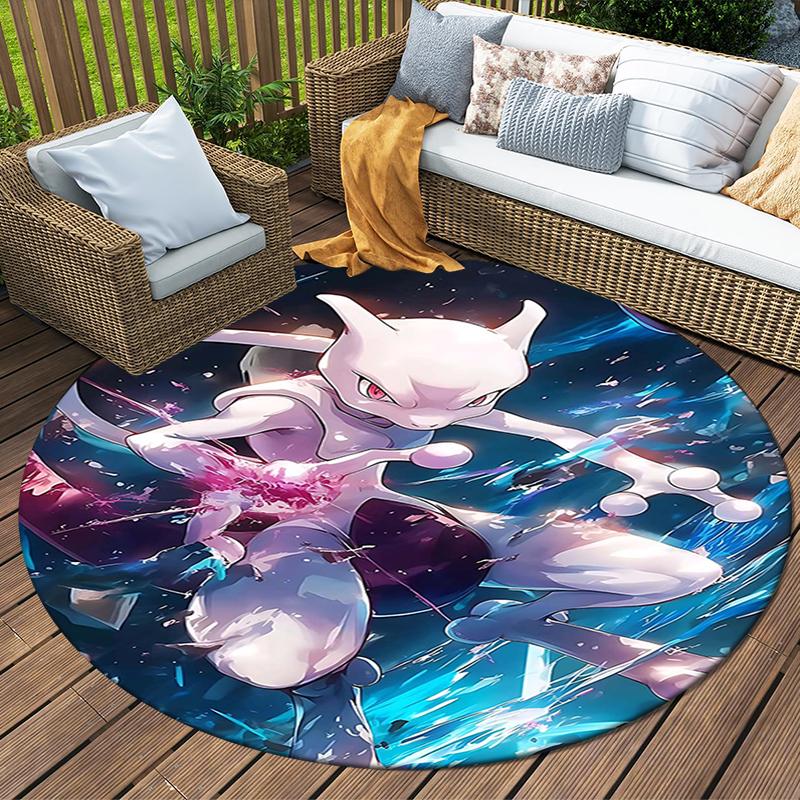 1Pc Powerful Psychic Mewtwo Flannel Round Rug Soft Non Slip Circular Office Carpet Floor Mat Bedroom Living Room Xmas Gift Q1242