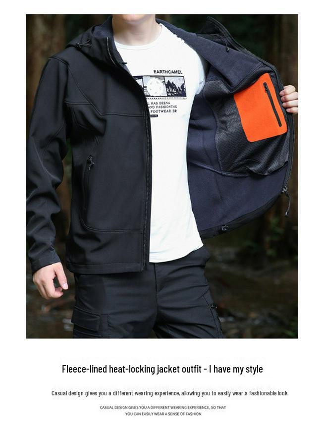 Мужская весенняя куртка софтшелл с капюшоном, ветрозащитная, водонепроницаемая - повседневное уличное рабочее пальто