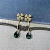 Серьги-подвески Osc Retro Gold с изогнутым крючком, в виде четырехлистного клевера и зеленого бриллианта-капли для женщин