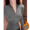 V-neck Long-sleeved T-shirt Women's Spring Clothing New High-end Pure Desire Sexy Slim-fitting Thin Velvet Thin Bottoming Shirt