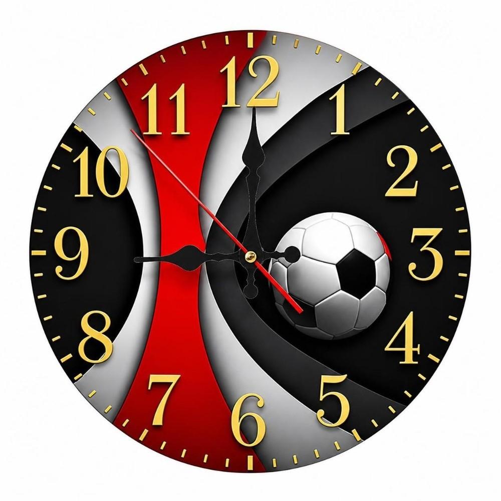 Solid Wood Football-Themed Wooden Clock Silent Soccer Quartz Clock Round Wall Clock  Living Room