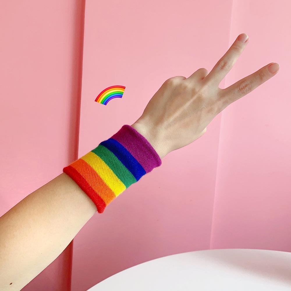 Women Running Cotton Soft Badminton Warm Bracers Rainbow Color Wristband Hand Wrap