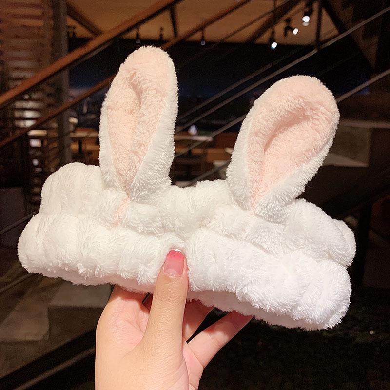 Cute Bow Antler Ears Coral Fleece Soft Warm Headband For Women Girl Washing Face Makeup Bath Head Wrap Hairband Hair Accessories