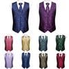 Paisley Mens Tie Set Silk Woven Vest Necktie Pocket Square Cufflinks for Wedding