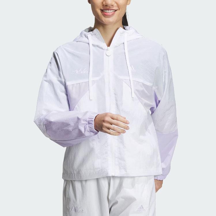 Adidas Двухцветная спортивная повседневная ветровка с капюшоном, женская верхняя одежда, белая IP0751