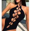 2023 Sexy Black One-Piece Strappy Swimsuit with Hollow-Out Design and Anti-Exposure Features