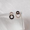 Asymmetric Double Round Stud Earrings For Women Crystal Black Red Enamel Hollow Geometric Jewelry Party Girl's Earrings