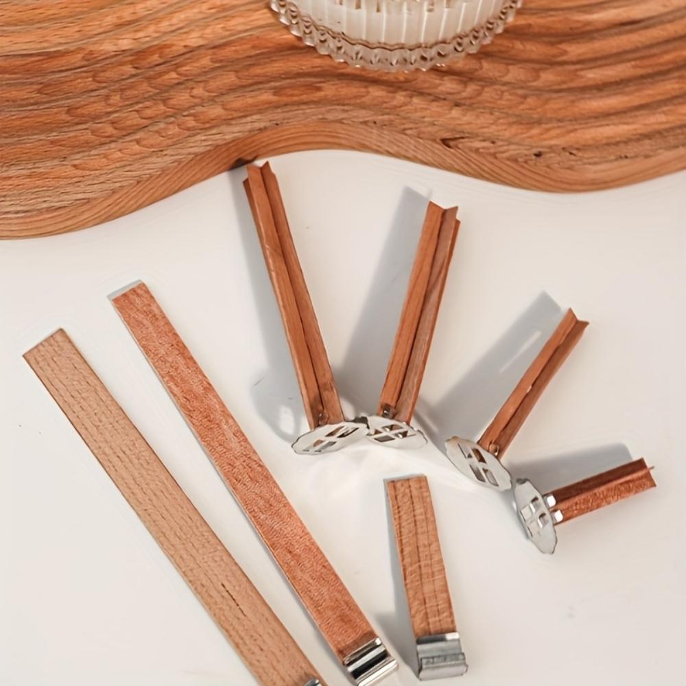 10pcs Wooden Candle Wicks with Metal Clip Bases Frame Designed for Making Soy Wax Candles Natural Wood DIY Aromatherapy Supplies