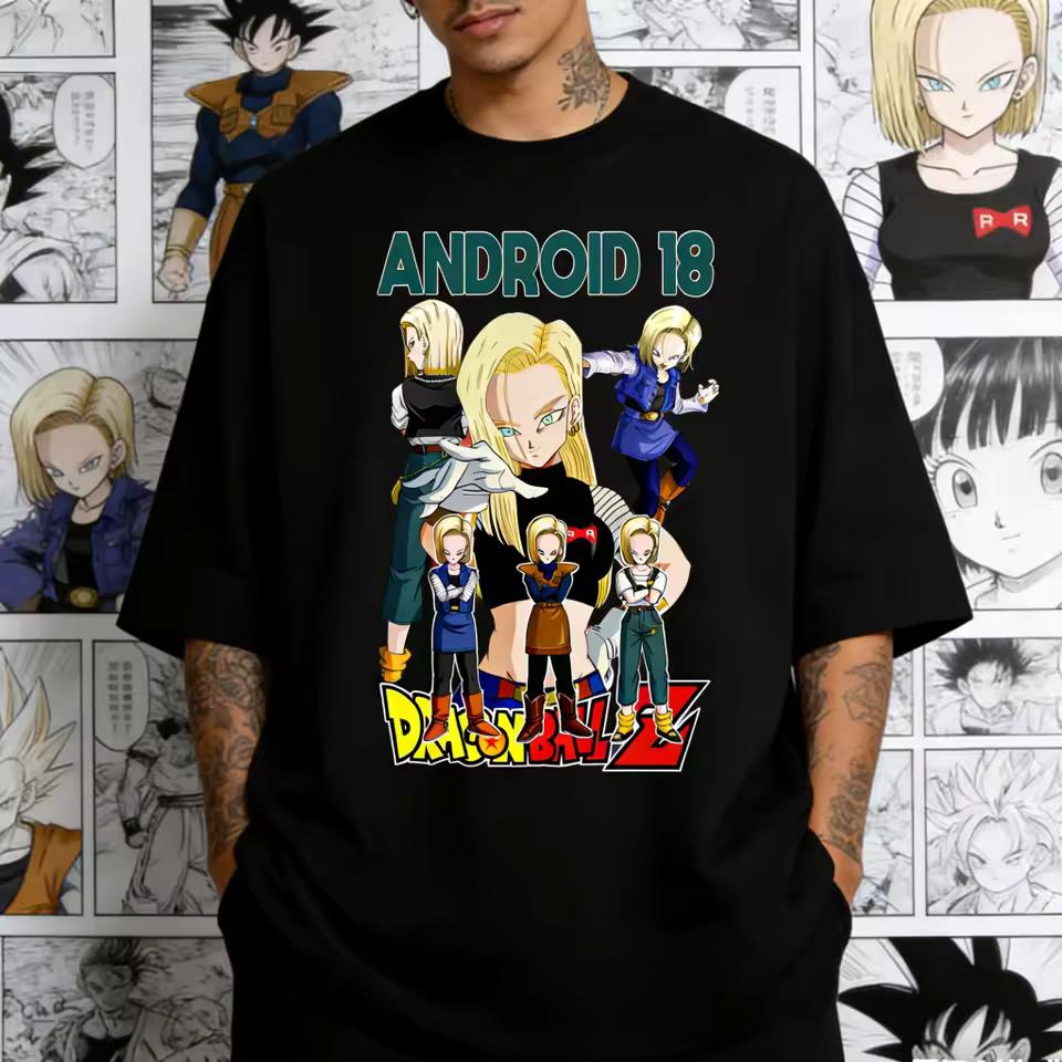 2026 Dragon Ball Android 18 Anime Printed T shirt Men's and Women's T shirt Men's Top Sports T shirt Men's T shirt Harajuku Tee